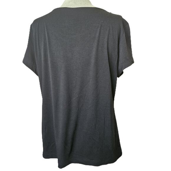 Black Ruffle Neck Short Sleeve Top Size Medium - Picture 2 of 4